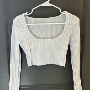 Ribbed White Long Sleeve Crop Top